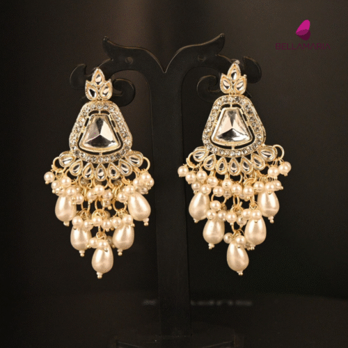 KUNDAN EARRING WITH DROP PEARL HANGING EARRING-ER0021