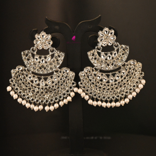 SLIVER STONE WITH PEARL EARRING-ER0050