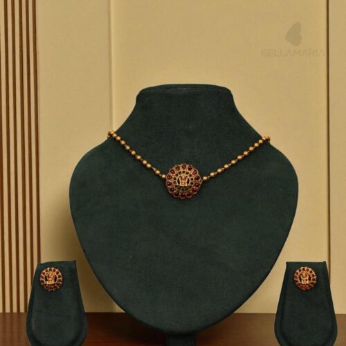 LAKSHMI PENDANT IN GOLDEN BEAD CHOKER-NE0116