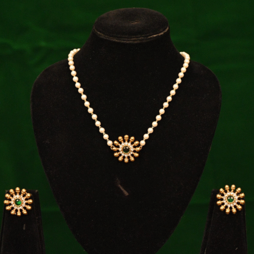 SUN WITH DROPPING BEAD PENDENT IN GOLD BEAD MALA-NE0121