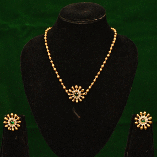 SUN WITH ROUND BEAD PENDENT IN GOLD BEAD MALA-NE0126