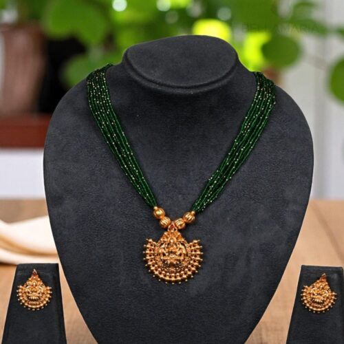 LAKSHMI PENDANT SUGER BEAD MALA-NE0052