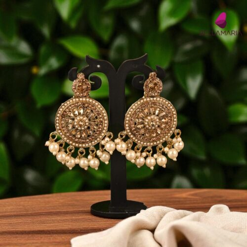ROUND STUD WITH PERAL HANGING EARING-ER0024