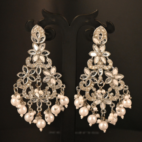 MIRROR WHITE PERAL HANGING EARING-ER0026