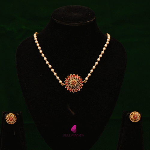 FLORAL PENDENT WITH PEARL CHOKER-NE00155