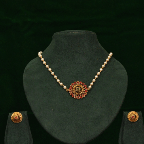 BLOSSOM FLOWER PENDENT WITH PEARL CHOKER-NE0145